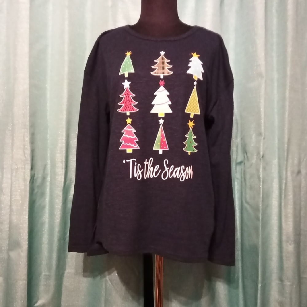 Holiday Time Kids Long Sleeve Tee with Festive Trees